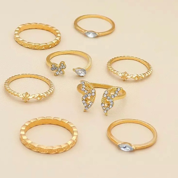 Rhinestone Gold Ring Set of 8 - Picture 4 of 5